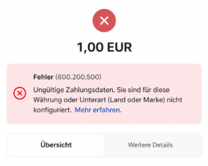 Zahlungsfehler bei Transaktion Bestätigt